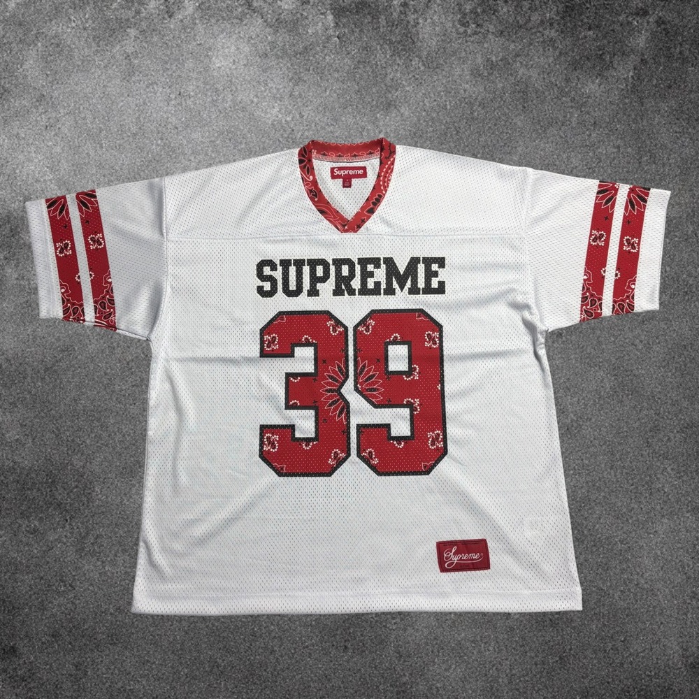 Supreme Bandana Football Jersey Mens Small White Red Paisley Mesh Shirt SS21 39